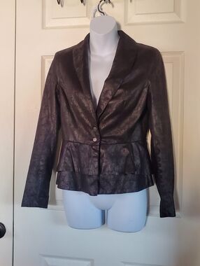 Willow & Clay Faux Leather Peplum Jacket Y2K V-neck Front Black Punk Grunge Sml